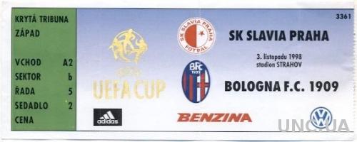 билет Slavia Prague,Czech Rep./Чехия - Bologna FC,Italy/Италия 1998 match ticket