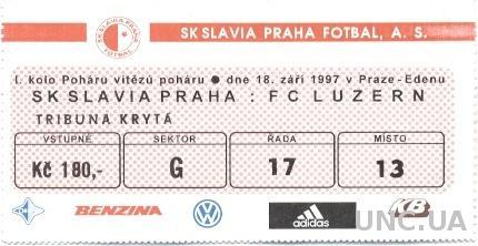 билет Slavia Praha,Czech/Чехия-FC Luzern,Switzerland/Швейцария 1997 match ticket