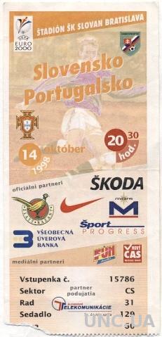 билет Словакия- Португалия 1998 отбор ЧЕ-2000 / Slovakia- Portugal match ticket