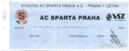 билет Sparta Prague, Czech/Чехия- SV Salzburg, Austria/Австрия 1997 match ticket