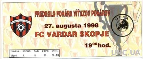 билет Spartak Trnava,Slovakia/Словак-FC Vardar,Macedonia/Макед.2003 match ticket