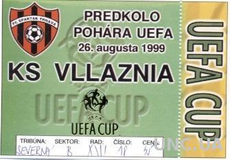 билет Spartak Trnava,Slovakia/Словак.- Vllaznia,Albania/Албан. 1999 match ticket