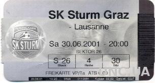 билет Sturm Graz,Austria/Австр.- Lausanne Sport,Switzerl./Швей.2001 match ticket