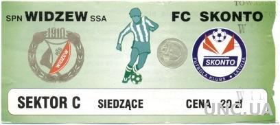 билет Widzew Lodz, Poland/Польша-FC Skonto Riga, Latvia/Латвия 1999 match ticket