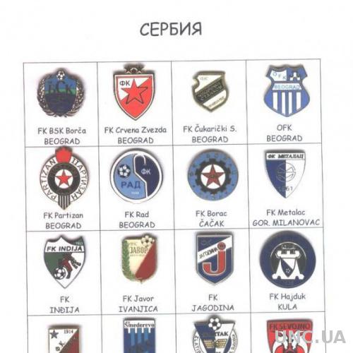 коллекция футбольных клубов Сербии, 16 штук, ЭМАЛЬ