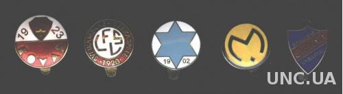 Литва, коллекция 5 'древних' клубов, ЭМАЛЬ / Lithuania old football clubs badges