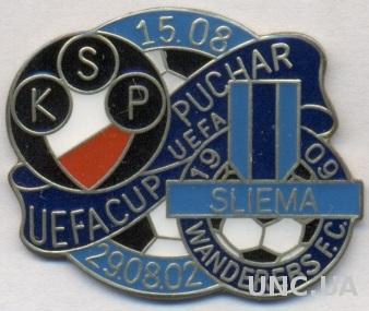 матч КУ 2002-03 Полония(Поль)- Слима(Мальта) тяжмет /Polonia W.-Sliema match pin
