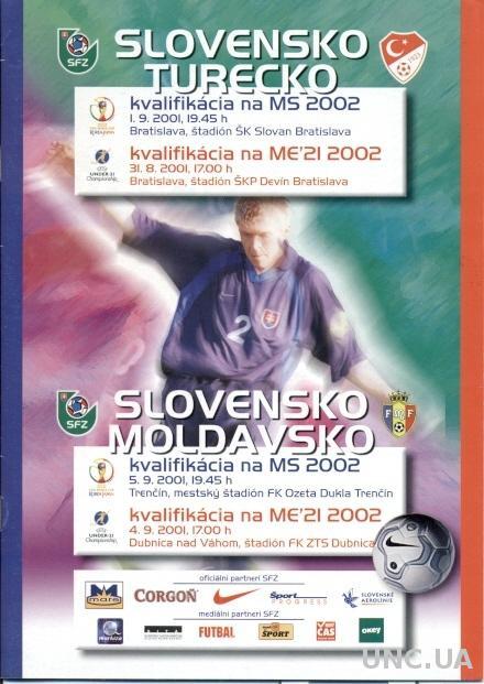 Словакия-Турц,Молдова 2001 отб.ЧМ-2002 / Slovakia-Turkey,Moldova match programme