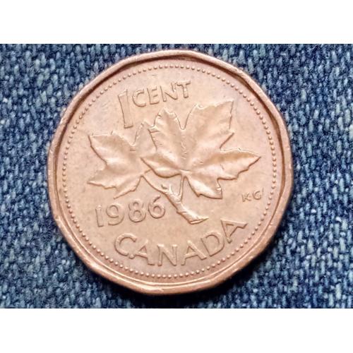 Канада, 1 цент (1986 г.) Флора. Растения. Кленовый лист.