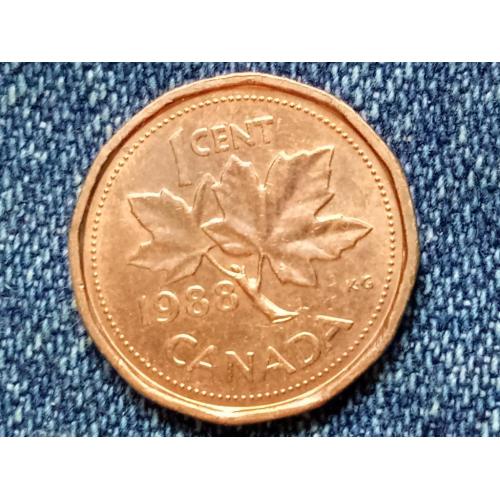Канада, 1 цент (1988 г.) Флора. Растения. Кленовый лист.