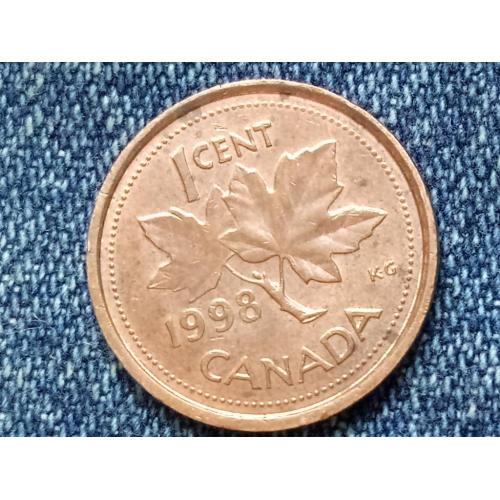 Канада, 1 цент (1998 г.) Флора. Растения. Кленовый лист.
