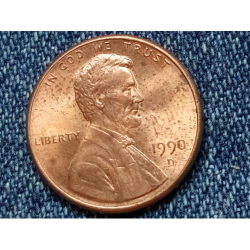 США, 1 цент ( 1990 г.) D