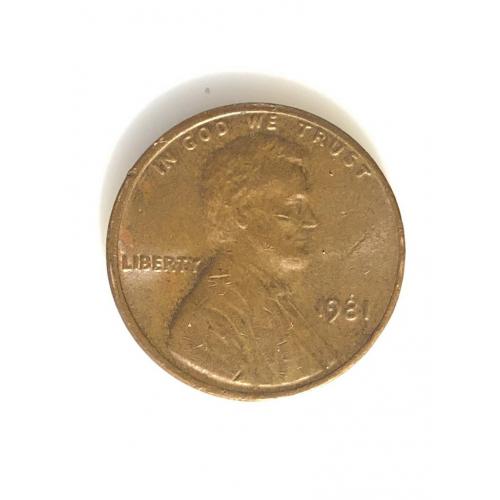 ​#650 США 1 цент 1981 Лінкольн Цент (без мітки монетного двору)