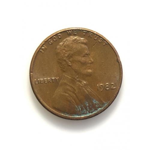 ​#651 США 1 цент 1982 Лінкольн Цент (без мітки монетного двору) Cop. Lg. Dt.