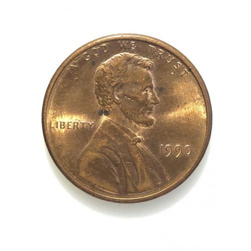 ​#654 США 1 цент 1990 Лінкольн Цент (без мітки монетного двору)