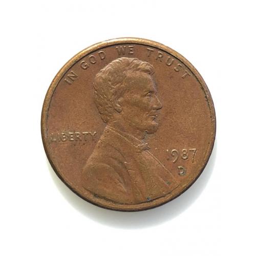 #671 США 1 цент 1987 Лінкольн Цент (Мітка монетного двору: "D" - Денвер)
