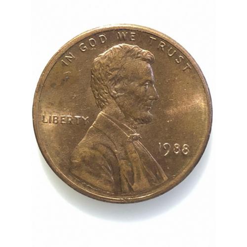 #673 США 1 цент 1988 Лінкольн Цент (Без мітки монетного двору)