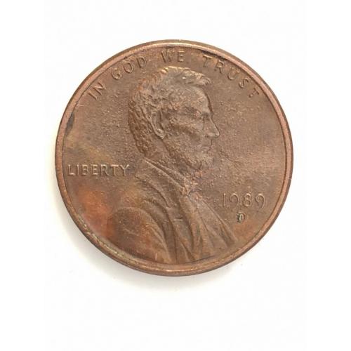 #677 США 1 цент 1989 Лінкольн Цент (Мітка монетного двору: "D" - Денвер)