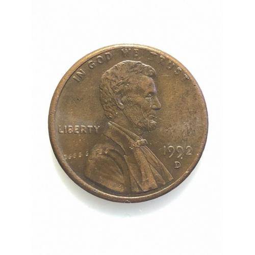 ​#679 США 1 цент 1992 Лінкольн Цент (Мітка монетного двору: D - Денвер)