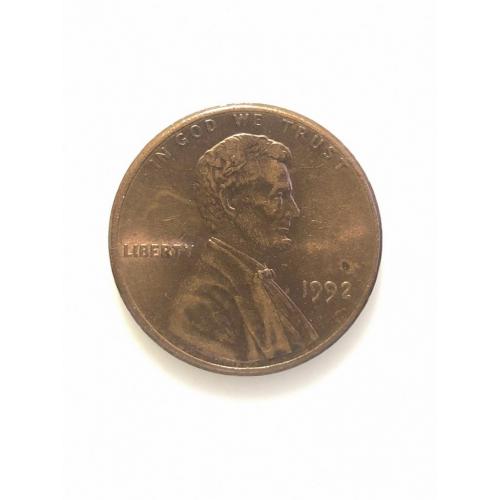 ​#680 США 1 цент 1992 Лінкольн Цент (Без мітки монетного двору)