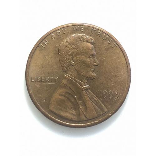 #687 США 1 цент 1993 Лінкольн Цент (Без мітки монетного двору)