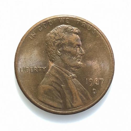 ​#692 США 1 цент 1987 Лінкольн Цент (Мітка монетного двору: D - Денвер)