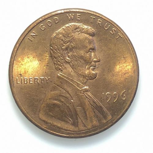 ​#698 США 1 цент 1996 Лінкольн Цент (Без мітки монетного двору)