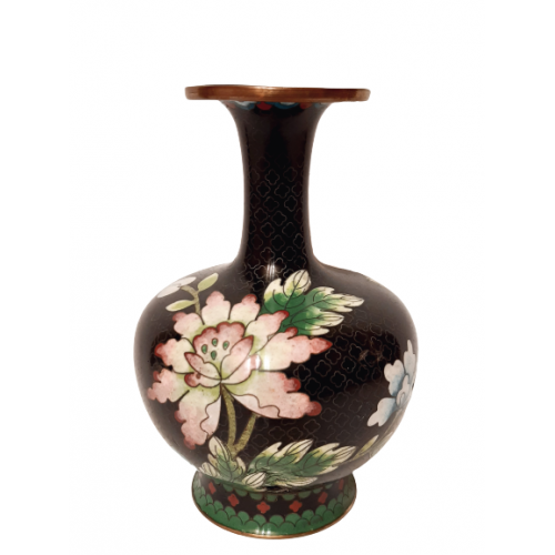 Старинная коллекционная медная ваза Cloisonne с ручной росписью и эмалью