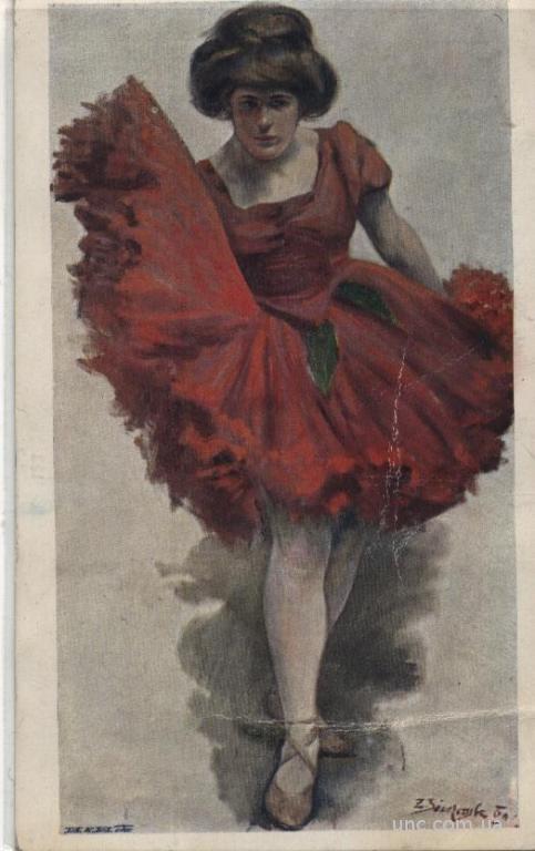 ::ТАНЦЫ::  Балерина в красном платье 1910г. (цветн