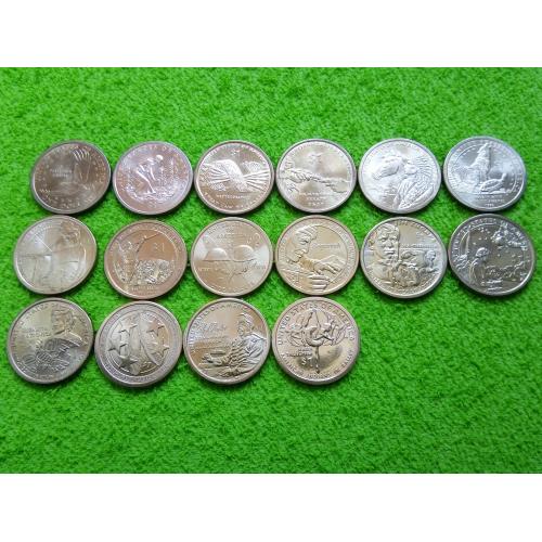 1 доллар США 2000, 2009-2023 Сакагавея Sacagawea комплект 16 монет