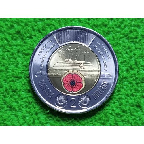 2025 Канада 2 доллара 25-я годовщина Могилы Неизвестного Солдата (цветная). UNC