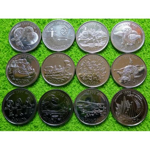 1999 Канада 25 центов Месяцы Календарь комплект 12 монет