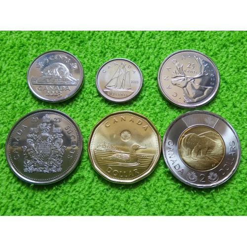2023 Канада 5, 10, 25, 50 центов, 1 и 2 доллара. Переходный аверс. 6 монет. UNC