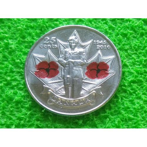 2010 Канада 25 центов 65 лет победы во Второй Мировой Войне. UNC