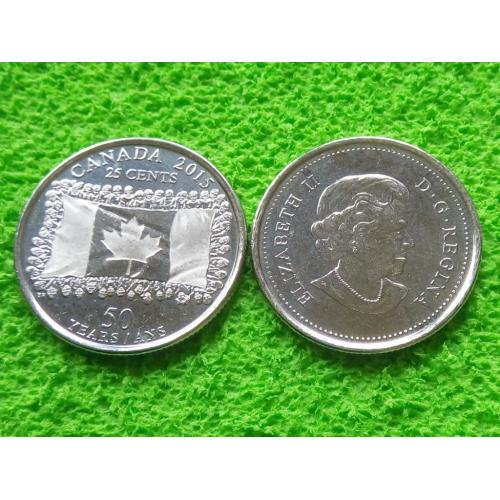 2015 Канада 25 центов 50 лет Канадскому Флагу. UNC