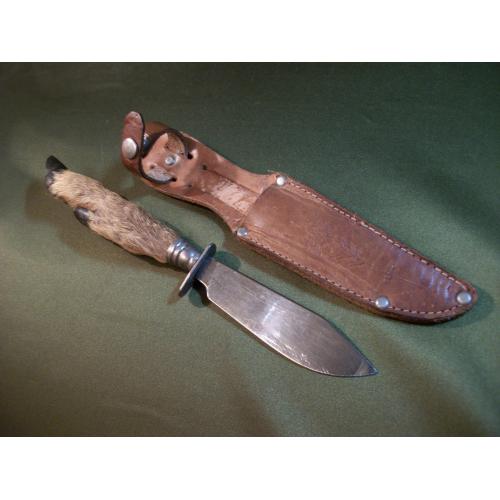 1Н26 Охотничий нож, ГДР, нержавейка, кожаные ножны. Длина 22,5 см, лезвие 10 см