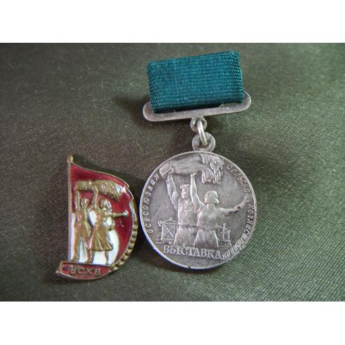 3Д46 Малая серебренная медаль ВСХВ, серебро и знак ВСХВ