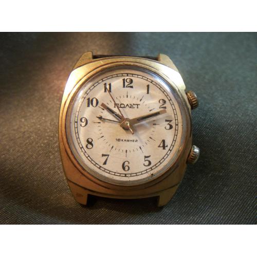 3М22 Мужские наручные часы Полет, 18 камней, с будильником, позолота, СССР.