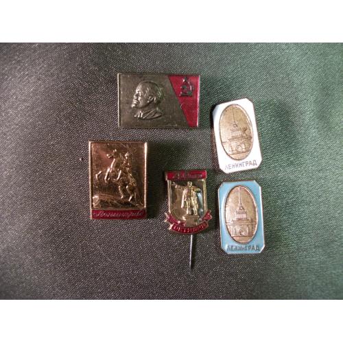 5.841 Ленинград, Ленин. Подборка из 5 значков. Тяжелый металл