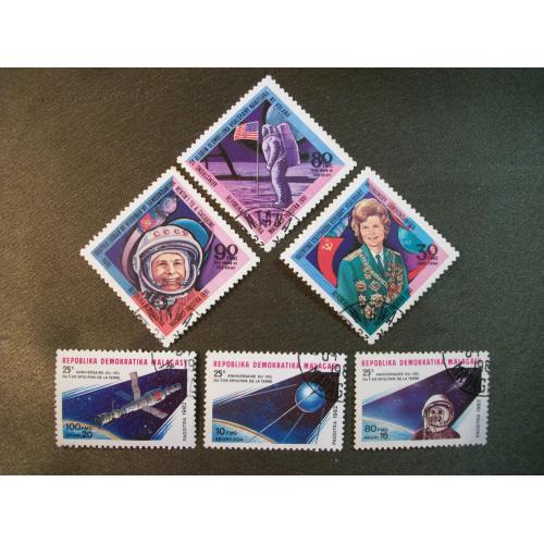 5С63 Марки, Мадагаскар 1981 и 1982 год, космос, спутник, Гагарин, ракета