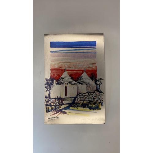 6It4 Картина «Рассвет в Итрии» Печать на серебренной пластине. Клейма. Размер 8*12 см. Вес 15,5 гр