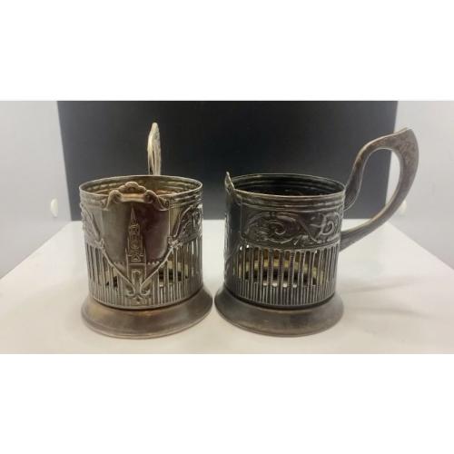 6к15 Подстаканники. 2 шт Мельхиор, посеребрение, Спасская башня, куранты.