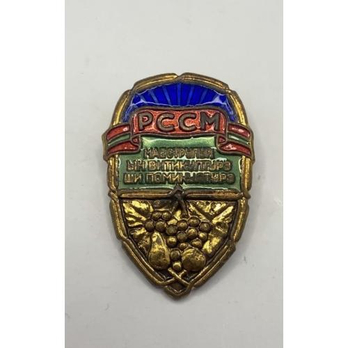 6к32 Знак Мастер садоводства и виноградорства Молдавия, МССР, РССМ, ЛМД. Тяжелый металл, эмаль