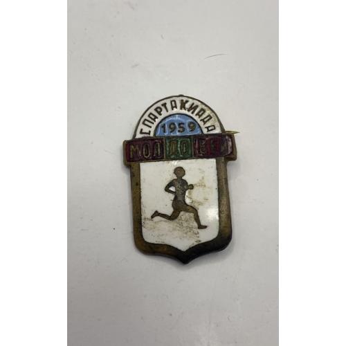 6к33 Знак спартакиада 1959 Молдова. Тяжелый металл, эмаль. Битый