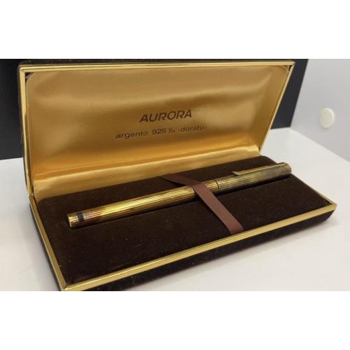 6lt188 Серебряная перьевая ручка Aurora Hastil (Серебро 925 / Золото 14K), Италия, винтаж.  
