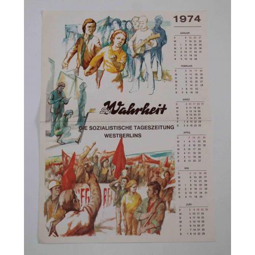 Німецький календар 1974 рік Die Wahrheit. Die sozialistische tageszeitung westberlin