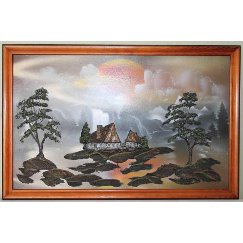 Рельефная картина Домик у холмов 86х56 см