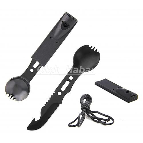 Туристичний столовий прибор ложка, вилка, ніж, відкривачка, свисток (1687)