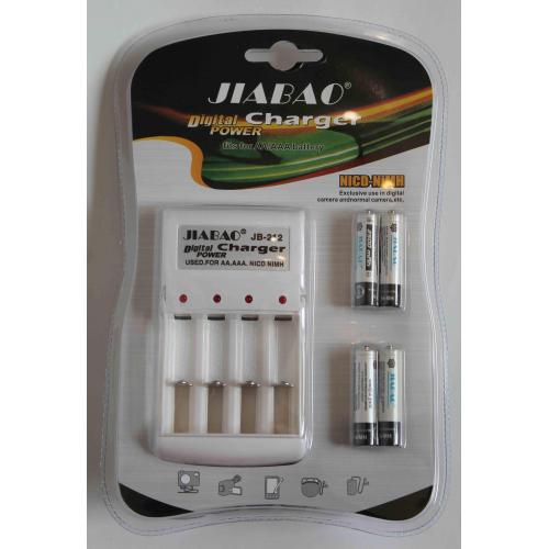 Универсальное зарядное устройство для батареек AAA AA Jiabao + 4 аккумулятора ААА (1353)