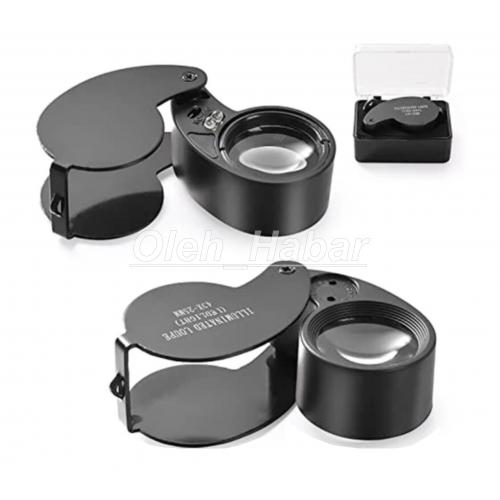 Лупа 40Х-25 мм з LED-підсвіткою у футлярі (чорний колір) (1756)